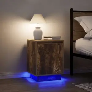 vidaXL Tables de chevet avec lumières LED 2 pcs chêne fumé 38x34x50 cm pas cher