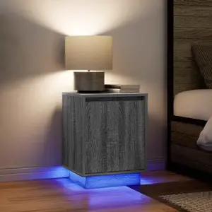 vidaXL Tables de chevet avec lumières LED 2 pcs sonoma gris 38x34x50cm pas cher