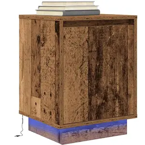 vidaXL Table de chevet avec lumières LED vieux bois 38x34x50 cm pas cher