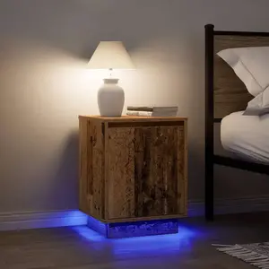 vidaXL Tables de chevet avec lumières LED 2pcs vieux bois 38x34x50 cm pas cher