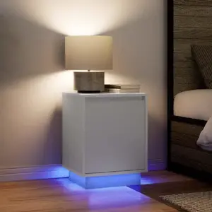 vidaXL Tables de chevet avec lumières LED 2 pcs blanc 38x34x50 cm pas cher