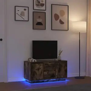 vidaXL Meuble TV avec lumières LED chêne fumé 100x41x50 cm pas cher