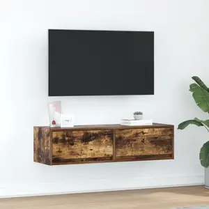 vidaXL Meuble Tv Vidaxl Chêne Fumé 100x31x25,5 Cm Bois D'ingénierie pas cher