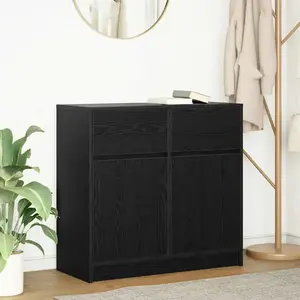 vidaXL Buffet avec tiroir chêne noir 80x34x76 cm bois d'ingénierie pas cher