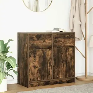 vidaXL Buffet avec tiroir chêne fumé 80x34x76 cm bois d'ingénierie pas cher