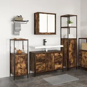vidaXL Ensemble de mobilier de salle de bain 3 pcs Chêne fumé et noir pas cher