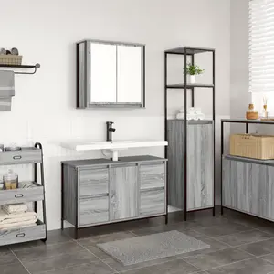 vidaXL Ensemble de mobilier de salle de bain 2 pcs Gris sonoma et Noir pas cher