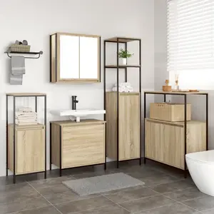 vidaXL Ensemble de mobilier de salle de bain avec étagère 5 pcs Beige pas cher
