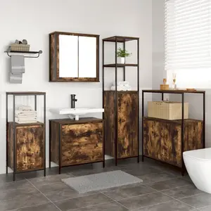 vidaXL Ensemble de mobilier de salle de bain avec étagère 5 pcs Marron pas cher