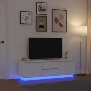vidaXL Meuble TV avec lumières LED blanc 160,5x41x50 cm pas cher