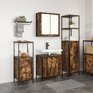 vidaXL Ensemble de mobilier de salle de bain 3 pcs Chêne fumé et noir pas cher