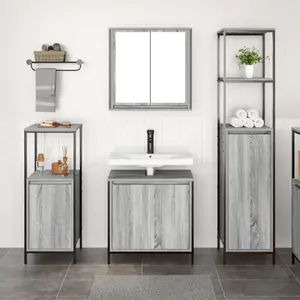 vidaXL Ensemble de mobilier de salle de bain 3 pcs Gris Sonoma et noir pas cher