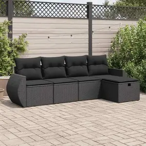 vidaXL Salon de jardin 5 pcs avec coussins noir résine tressée pas cher