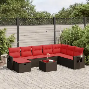 vidaXL - 9-delige - Loungeset - met - kussens - poly - rattan - bruin pas cher