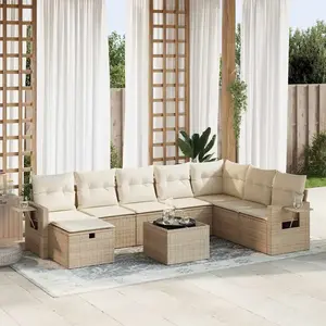 vidaXL Salon de jardin avec coussins 9 pcs beige résine tressée pas cher
