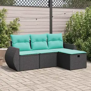Comparateur de prix : vidaXL Salon de jardin 4 pcs avec coussins noir résine tressée