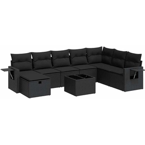 vidaXL Salon de jardin 8 pcs avec coussins noir résine tressée pas cher