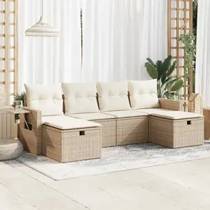 vidaXL Salon de jardin avec coussins 6 pcs beige résine tressée pas cher
