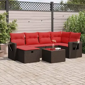 vidaXL - 7-delige - Loungeset - met - kussens - poly - rattan - bruin pas cher