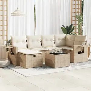 vidaXL Salon de jardin avec coussins 7 pcs beige résine tressée pas cher