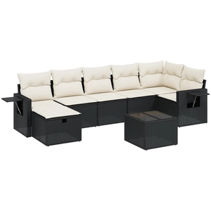 vidaXL Salon de jardin 7 pcs avec coussins noir résine tressée pas cher