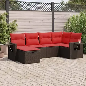 vidaXL - 6-delige - Loungeset - met - kussens - poly - rattan - bruin pas cher
