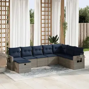 vidaXL Vidaxl Salon De Jardin 8 Pcs Avec Coussins Gris Résine Tressée pas cher