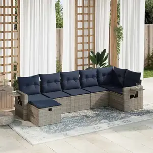vidaXL Vidaxl Salon De Jardin Avec Coussins 7 Pcs Gris Résine Tressée pas cher