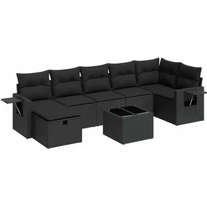 vidaXL Salon de jardin 8 pcs avec coussins noir résine tressée pas cher