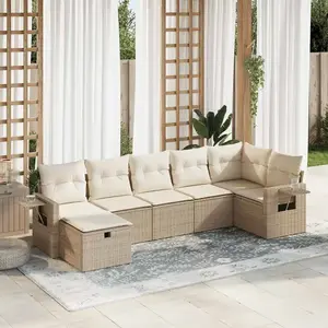 vidaXL Salon de jardin avec coussins 7 pcs beige résine tressée pas cher