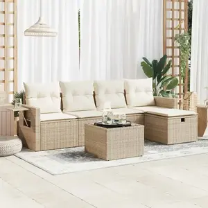 vidaXL Salon de jardin avec coussins 6 pcs beige résine tressée pas cher