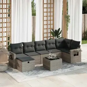 vidaXL Salon de jardin 8 pcs avec coussins gris résine tressée pas cher