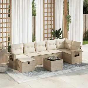 vidaXL Salon de jardin avec coussins 8 pcs beige résine tressée pas cher
