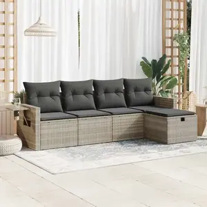 vidaXL Salon de jardin 5 pcs avec coussins gris clair résine tressée pas cher