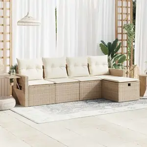 vidaXL Salon de jardin avec coussins 5 pcs beige résine tressée pas cher