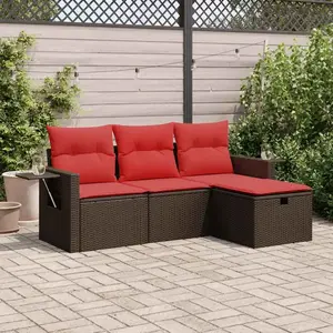 vidaXL - 4-delige - Loungeset - met - kussens - poly - rattan - bruin pas cher