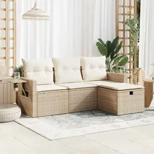 vidaXL Salon de jardin avec coussins 4 pcs beige résine tressée pas cher