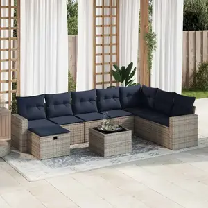 vidaXL Vidaxl Salon De Jardin 9 Pcs Avec Coussins Gris Résine Tressée pas cher
