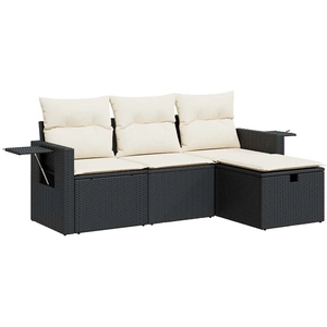 vidaXL Salon de jardin 4 pcs avec coussins noir résine tressée pas cher