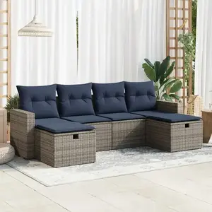 vidaXL Vidaxl Salon De Jardin 6 Pcs Avec Coussins Gris Résine Tressée pas cher