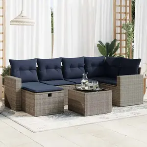 vidaXL Vidaxl Salon De Jardin Avec Coussins 7 Pcs Gris Résine Tressée pas cher