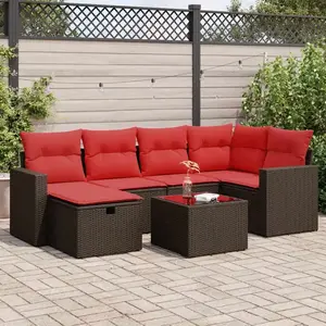 vidaXL Vidaxl Salon De Jardin Avec Coussins 7 Pcs Marron Résine Tressée pas cher