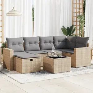 vidaXL - 7-delige - Loungeset - met - kussens - poly - rattan - beige pas cher