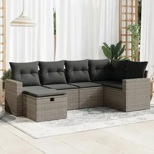 vidaXL - 6-delige - Loungeset - met - kussens - poly - rattan - grijs pas cher
