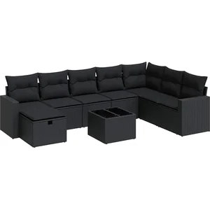 vidaXL Salon de jardin 9 pcs avec coussins noir résine tressée pas cher