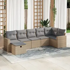 vidaXL - 7-delige - Loungeset - met - kussens - poly - rattan - beige pas cher