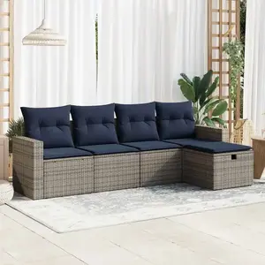 vidaXL Vidaxl Salon De Jardin 5 Pcs Avec Coussins Gris Résine Tressée pas cher