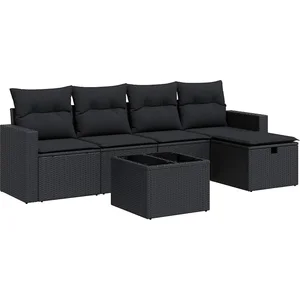 vidaXL Salon de jardin 6 pcs avec coussins noir résine tressée pas cher