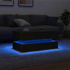 vidaXL Table basse avec lumières LED chêne noir 90x50x40 cm pas cher