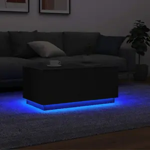 vidaXL Table basse avec lumières LED chêne noir 90x49x40 cm pas cher